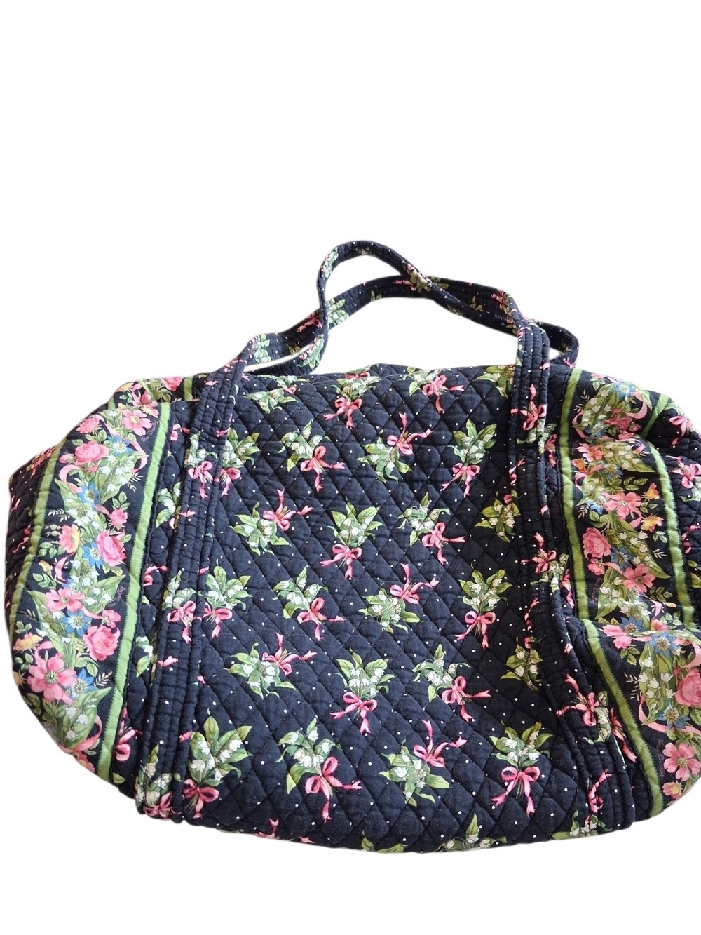 Vera Bradley Navy Quilted Travel Bag with Pink and Green Floral Print HOPE